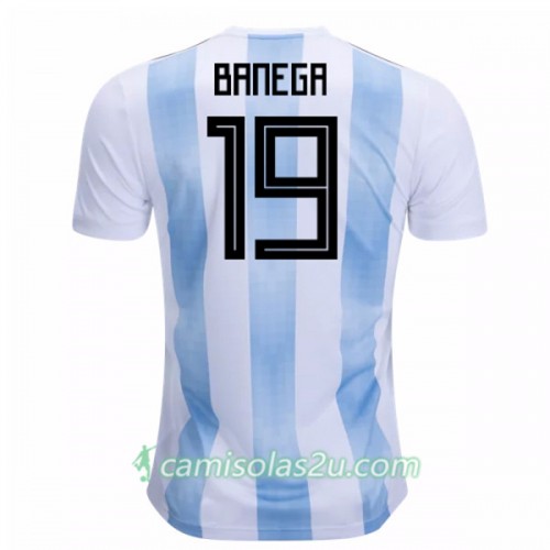 Camisolas de Futebol Argentina Banega 19 Equipamento Principal Copa do Mundo 2018 Manga Curta Camisolas de Futebol Argentina Banega 19 Equipamento Principal Copa do Mundo 2018 Manga Curta